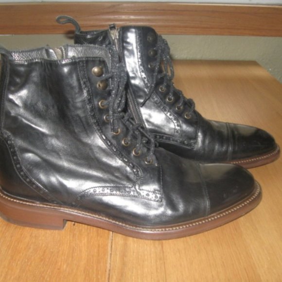 Johnston & Murphy Black Cap Toe Lace Zip Boots - Picture 1 of 5